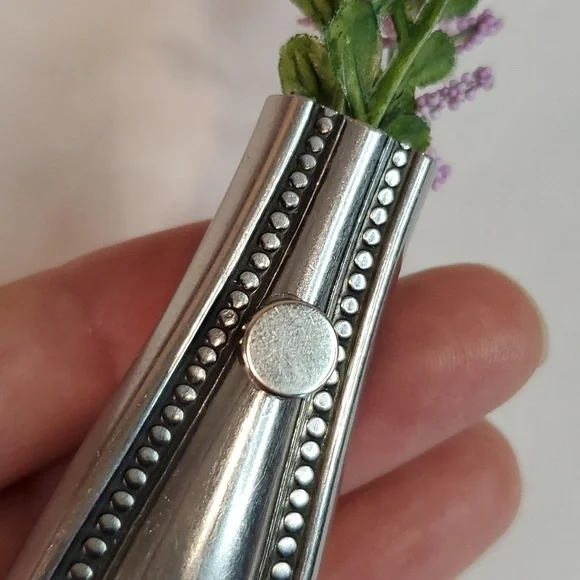 Refrigerator bud vase handcrafted from vintage silverware - Picture 6 of 9